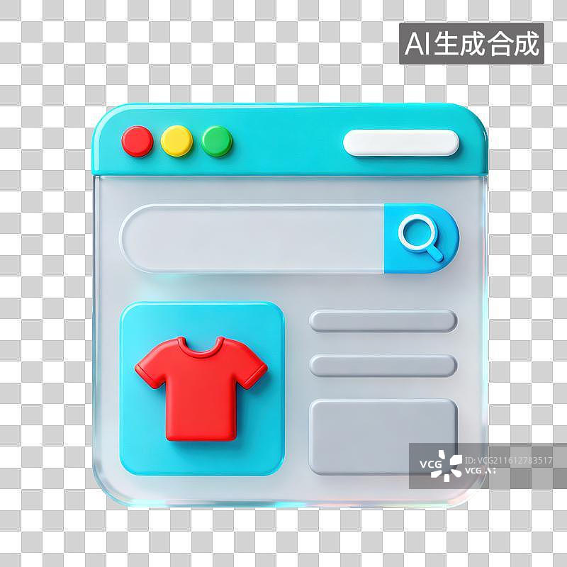 【AI数字艺术】3D磨砂玻璃材质电商购物主题衣服服饰购物类网页应用界面搜索框线上选购元素图片素材