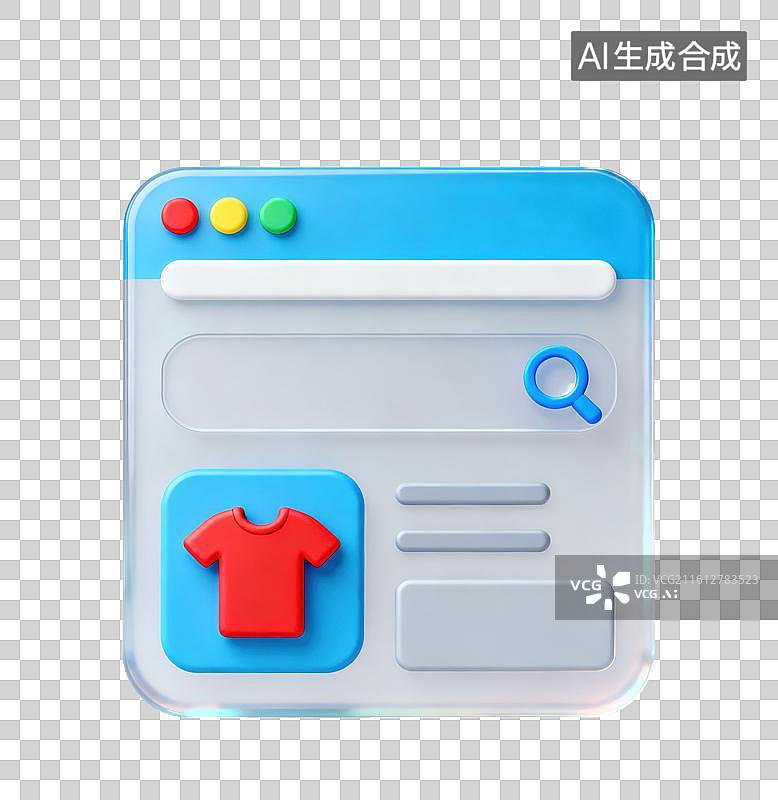 【AI数字艺术】3D磨砂玻璃材质电商购物主题衣服服饰购物类网页应用界面搜索框线上选购元素图片素材