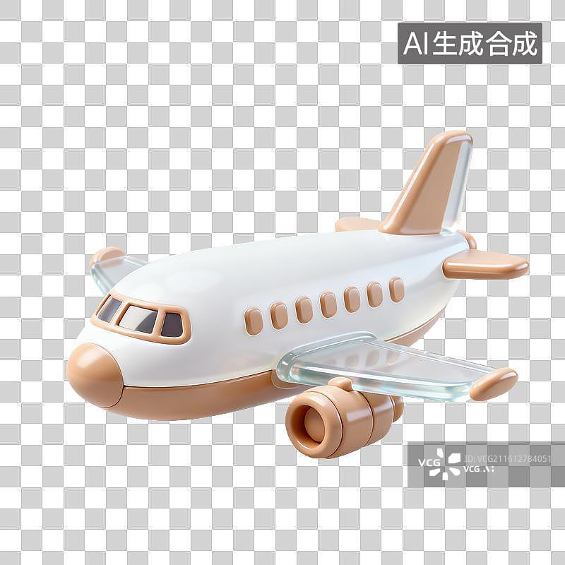 【AI数字艺术】3D磨砂玻璃材质飞机客机元素图片素材