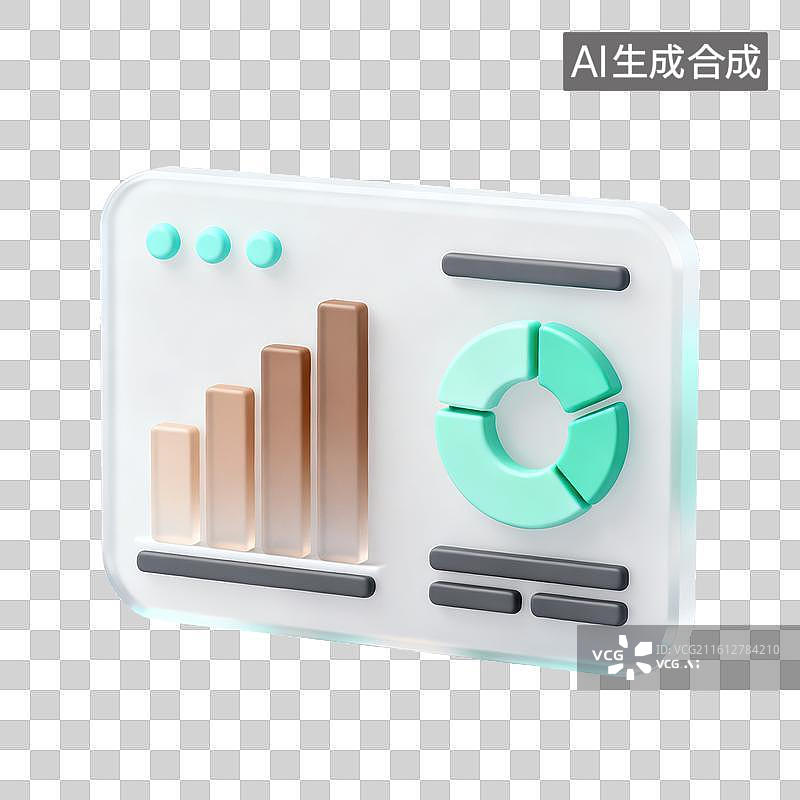 【AI数字艺术】3D磨砂玻璃材质金融理财主题上升商业柱状图饼状图报告元素图片素材