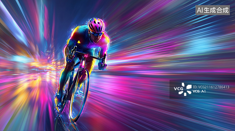 【AI数字艺术】夜晚运动模糊的骑车选手图片素材