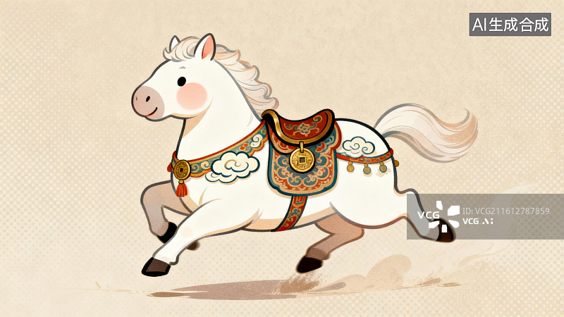 【AI数字艺术】奔跑的白马卡通形象图片素材
