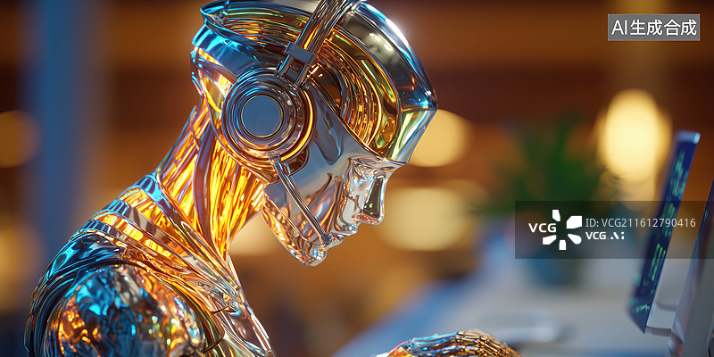 【AI数字艺术】科技未来带耳机的AI女性人工智能机器人客服3D卡通立体插画图片素材