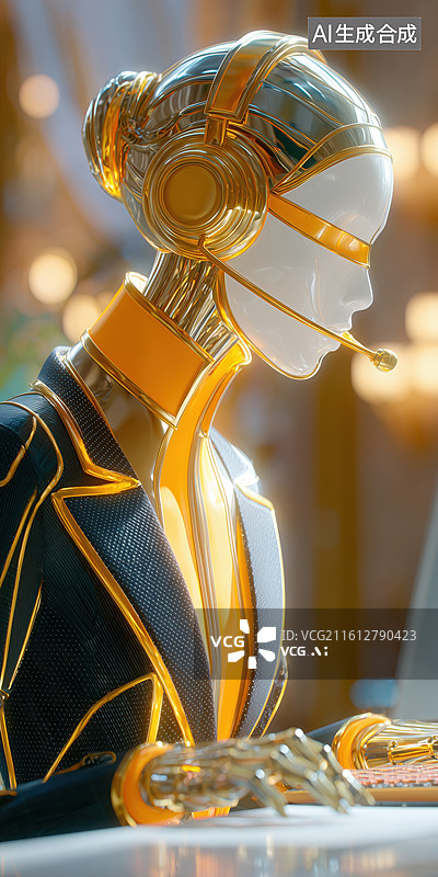 【AI数字艺术】科技未来带耳机的AI女性人工智能机器人客服3D卡通立体插画图片素材