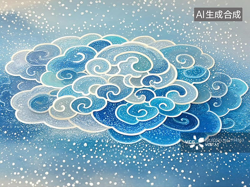 【AI数字艺术】蓝色祥云图案装饰画图片素材