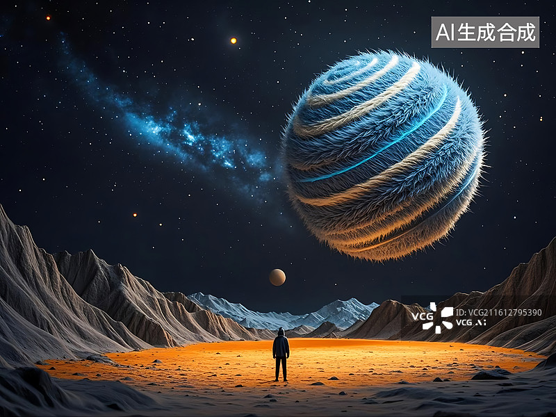 【AI数字艺术】外星荒漠仰望巨行星图片素材
