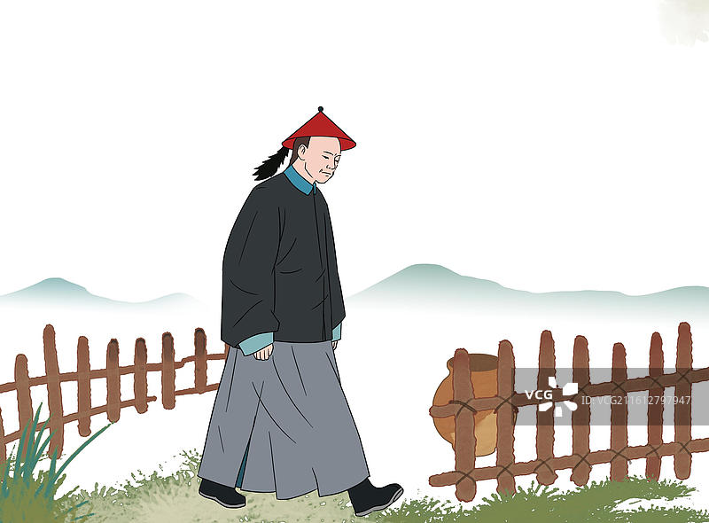 中国风新中式古风古典传统文化国学经典唐诗宋词中国画青绿山水田园风光日常生活趣味水墨隐居山林院子人插画图片素材