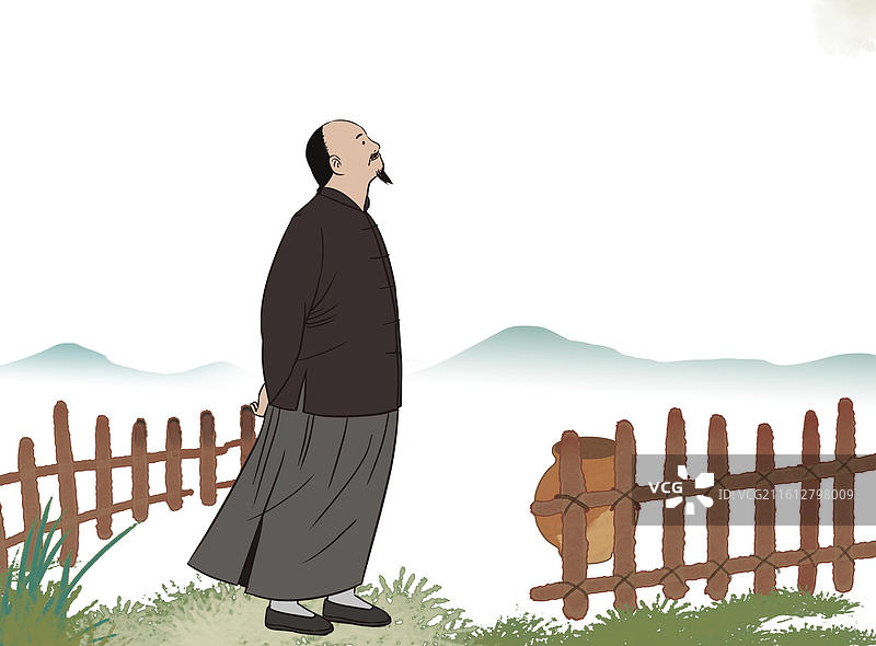 中国风新中式古风古典传统文化国学经典唐诗宋词中国画青绿山水田园风光日常生活趣味水墨隐居山林院子人插画图片素材