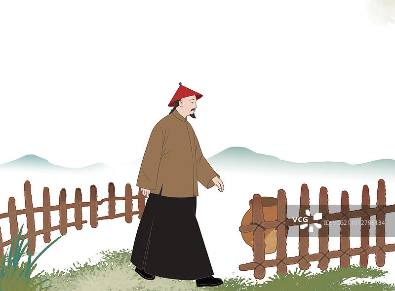 中国风新中式古风古典传统文化国学经典唐诗宋词中国画青绿山水田园风光日常生活趣味水墨隐居山林院子人插画图片素材