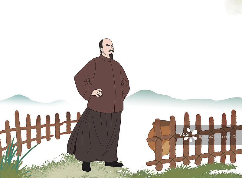 中国风新中式古风古典传统文化国学经典唐诗宋词中国画青绿山水田园风光日常生活趣味水墨隐居山林院子人插画图片素材