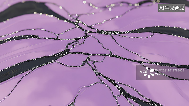 【AI数字艺术】紫色背景上的黑色裂纹纹理图片素材