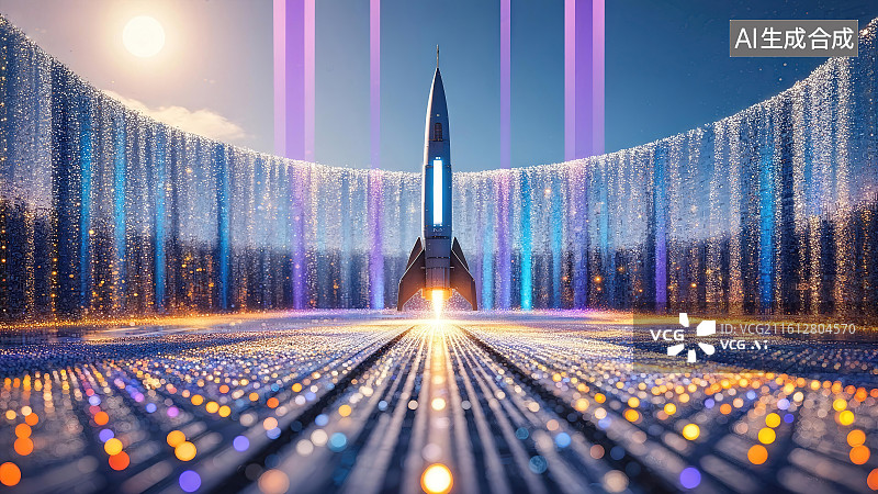 【AI数字艺术】火箭发射 科技之光图片素材