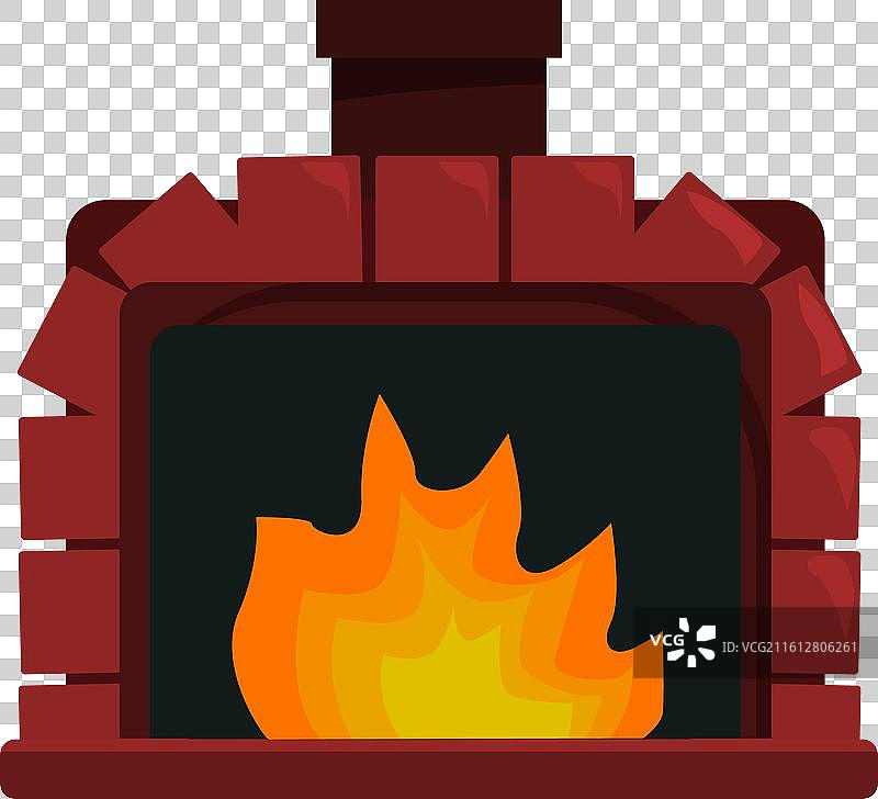 燃烧的红砖壁炉，火焰呈黄色和橙色图片素材
