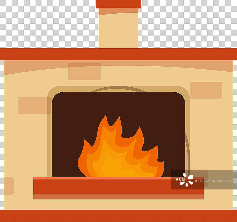 燃烧的砖砌壁炉，火焰呈明亮的橙色图片素材