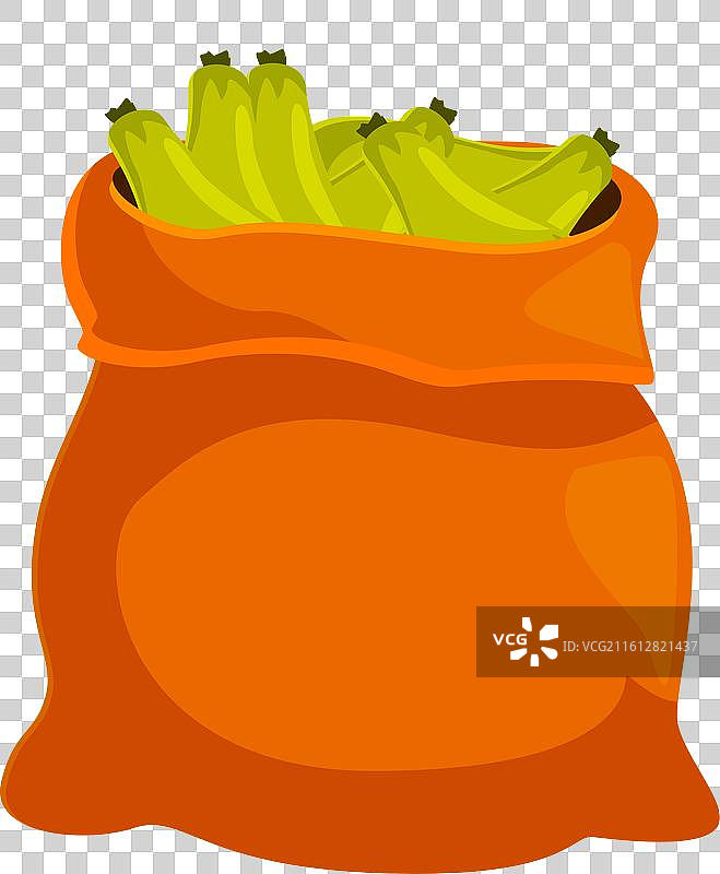 橙色布袋装满绿香蕉，孤立在背景上图片素材