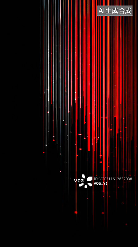 【AI数字艺术】黑色背景中竖向红色光柱密集下落的抽象光效场景图片素材
