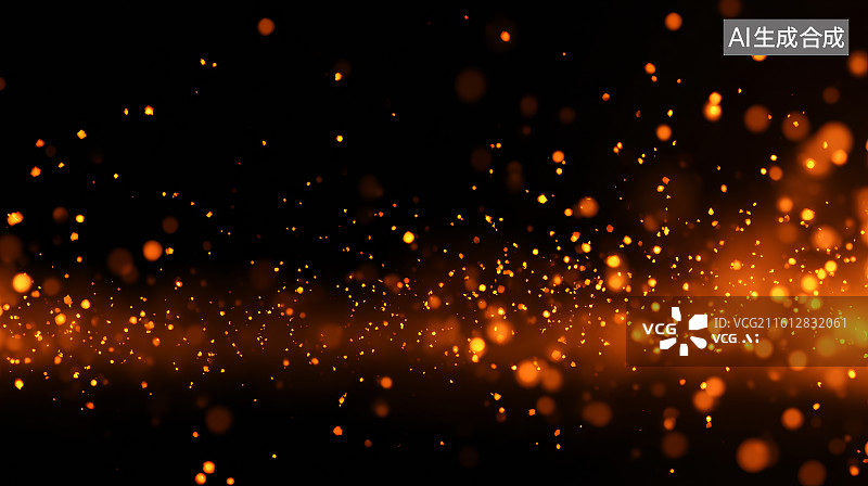 【AI数字艺术】橙色粒子在黑色背景中漂浮扩散的光点场景图片素材