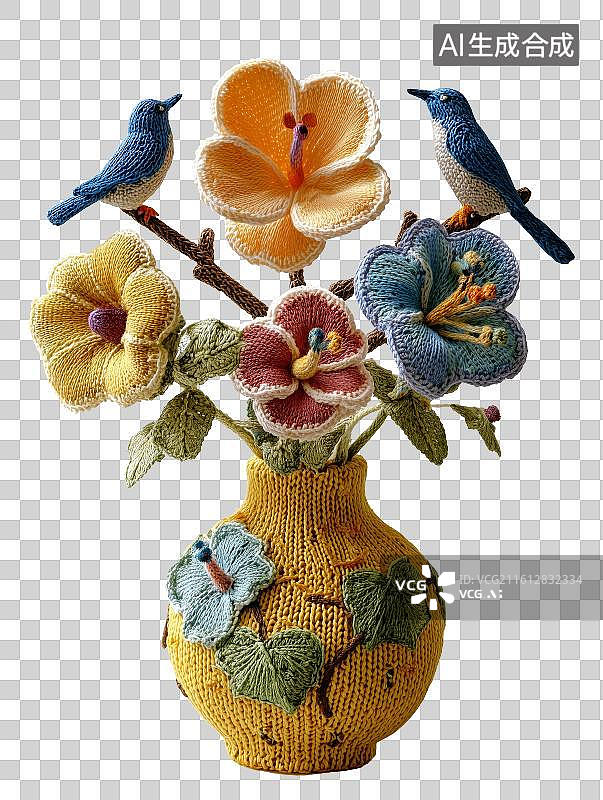 【AI数字艺术】免扣元素纤维编织花鸟艺术品图标图片素材