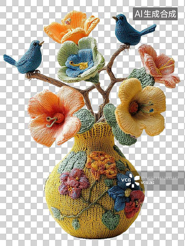 【AI数字艺术】免扣元素纤维编织花鸟艺术品图标图片素材