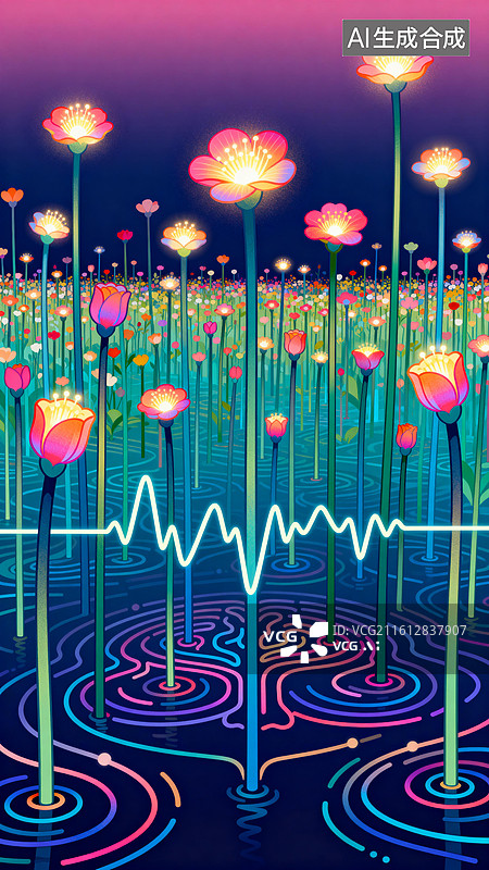 【AI数字艺术】睡眠时的脑电波纹路化作一片平静花园图片素材