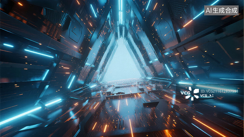 【AI数字艺术】未来科技隧道光影通道图片素材