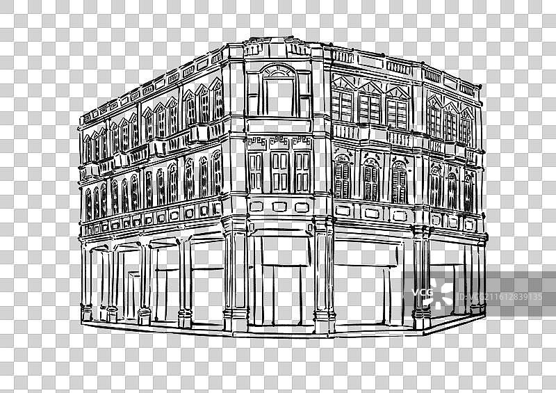 海口骑楼老街海南海口地标建筑名胜景点旅游建筑水彩手绘插画元素图片素材