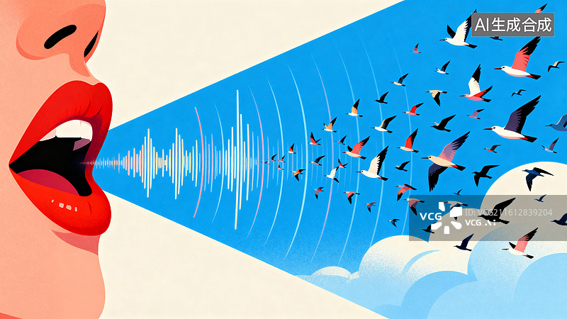 【AI数字艺术】从女性嘴唇发出的声波 妇女节创意插画系列图片素材