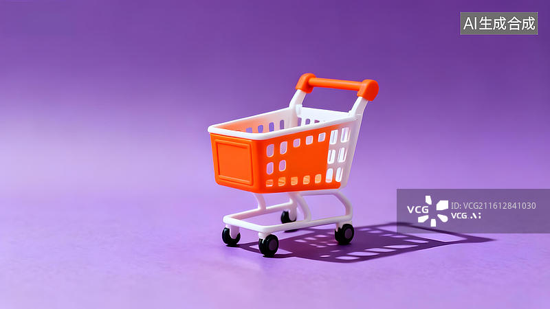 【AI数字艺术】橙色购物车置于紫色背景图片素材