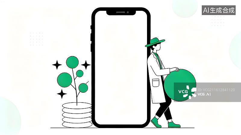 【AI数字艺术】医生手持球体站在手机旁图片素材