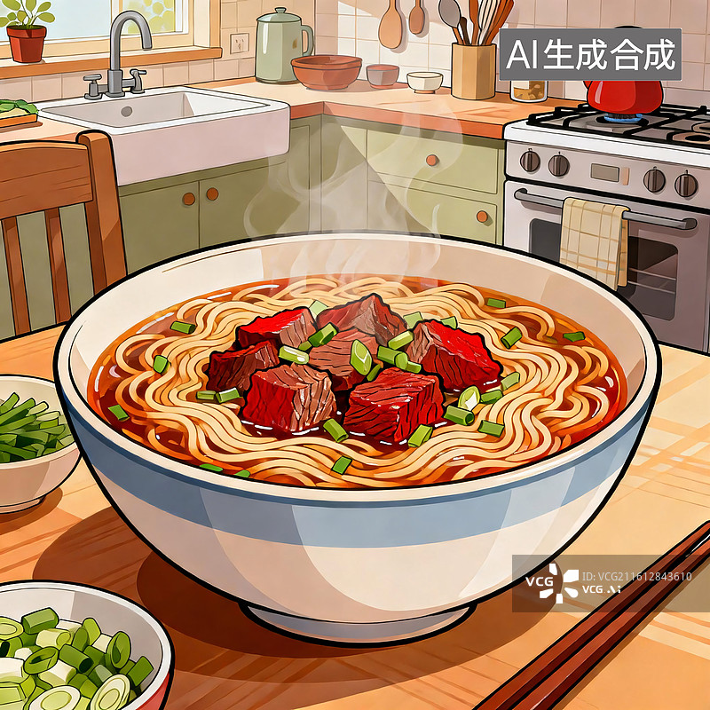 【AI数字艺术】热气腾腾的家常美味红烧牛肉面图片素材