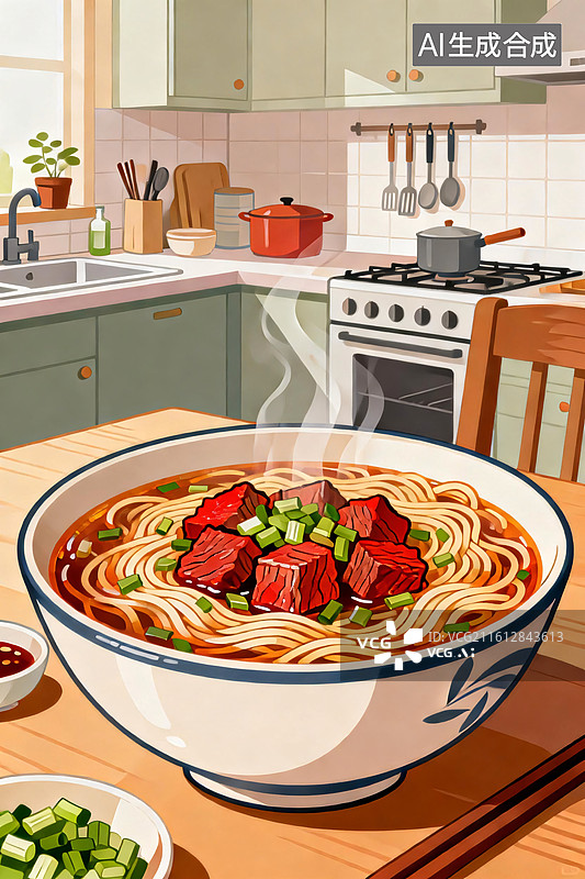 【AI数字艺术】热气腾腾的家常美味红烧牛肉面图片素材