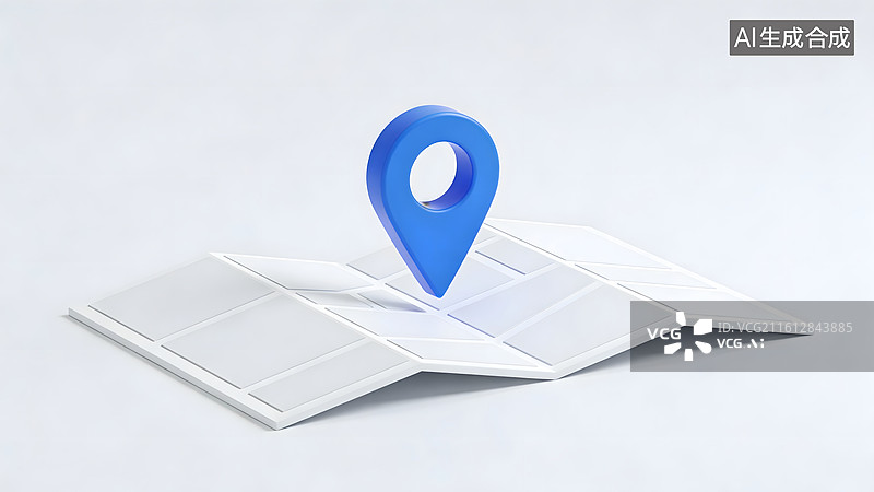 【AI数字艺术】蓝色定位图标与折叠地图图片素材