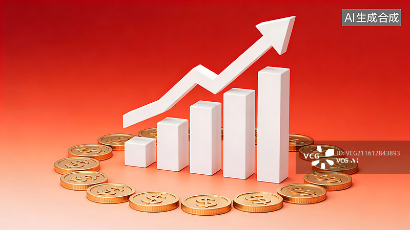 【AI数字艺术】金币环绕增长箭头象征财富上升图片素材