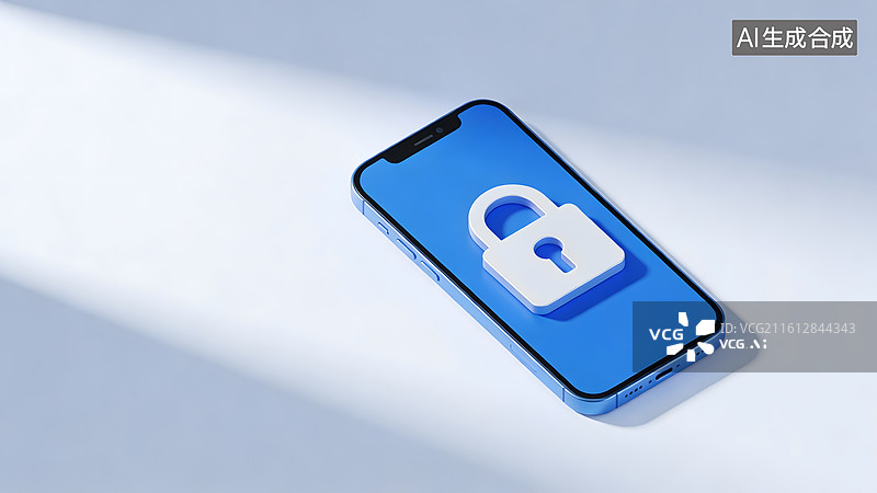 【AI数字艺术】蓝色手机屏幕锁图标特写图片素材