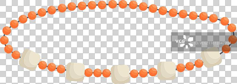 圆形的项链，上面镶嵌着橙色和白色的珠子图片素材