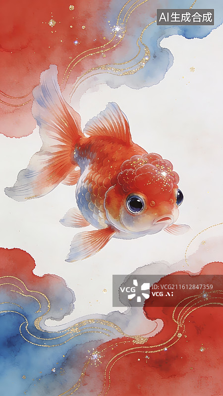 【AI数字艺术】金鱼游动于彩云之间图片素材
