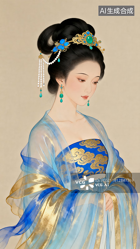 【AI数字艺术】古风仕女身着华服图片素材