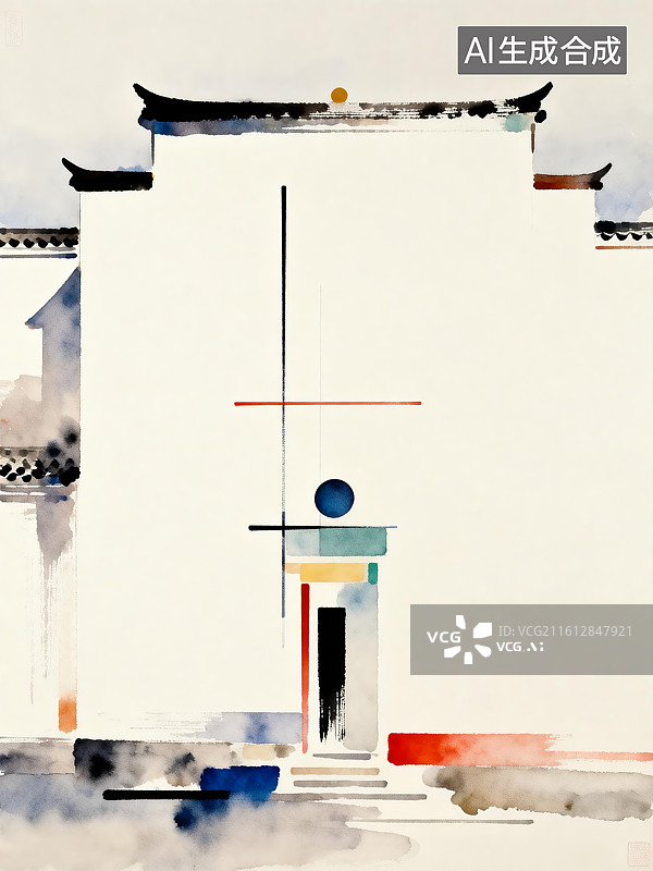 【AI数字艺术】抽象建筑水彩画图片素材