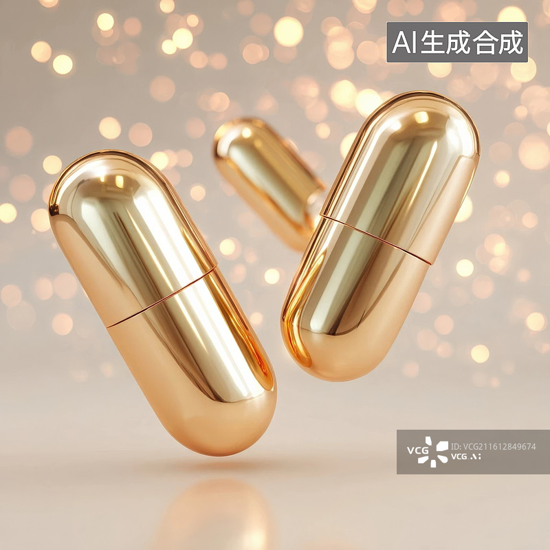 【AI数字艺术】金色胶囊保健品图片素材