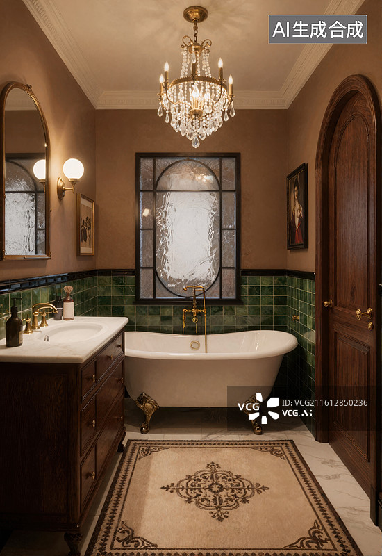 【AI数字艺术】复古浴室中的古典奢华设计图片素材