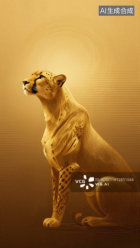 【AI数字艺术】金色猎豹静坐剪影图片素材