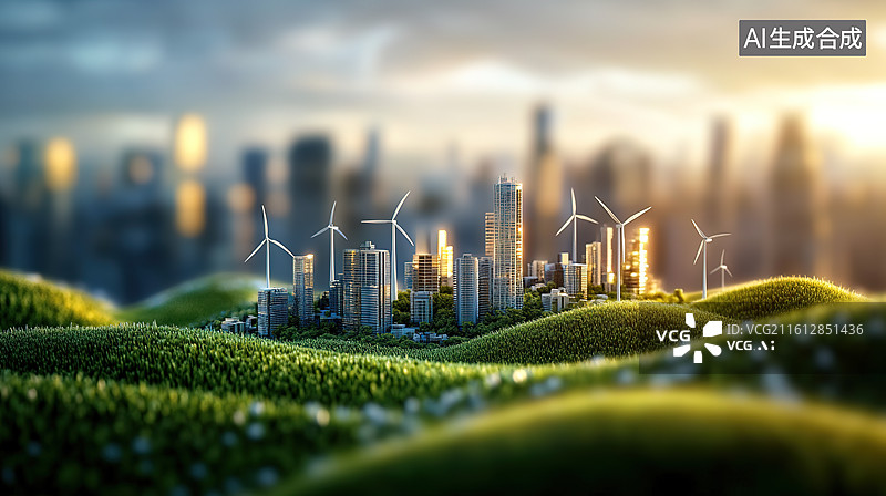 【AI数字艺术】新能源发电绿色低碳城市环保主题插画图片素材