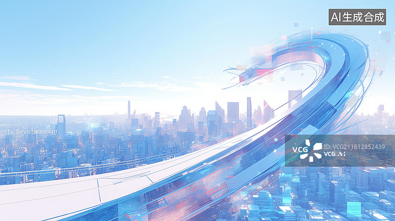 【AI数字艺术】未来城市空中轨道飞行图片素材