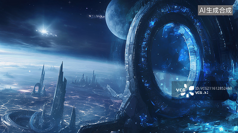 【AI数字艺术】科幻城市与太空门户图片素材