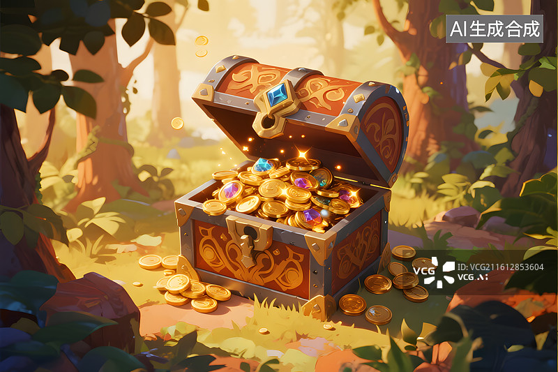 【AI数字艺术】奇幻宝箱 珠宝装饰图片素材