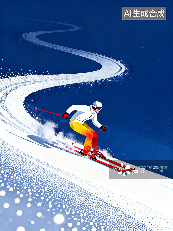 【AI数字艺术】滑雪者炫彩风雪山运动背景图片素材