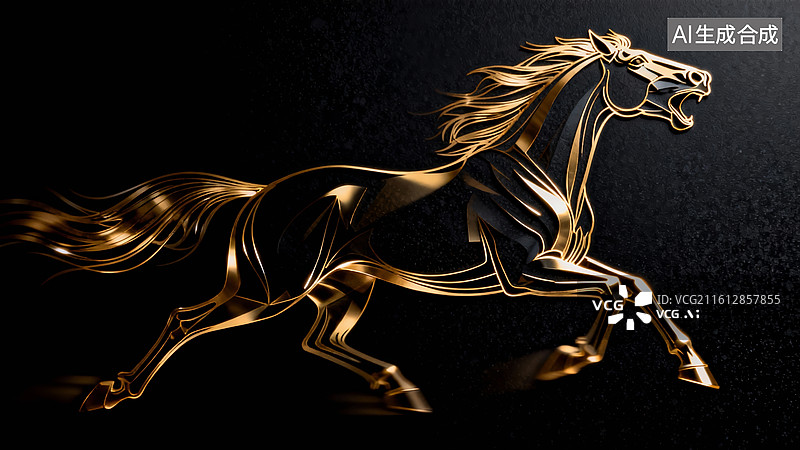 【AI数字艺术】金纹骏马线条感装饰背景图片素材