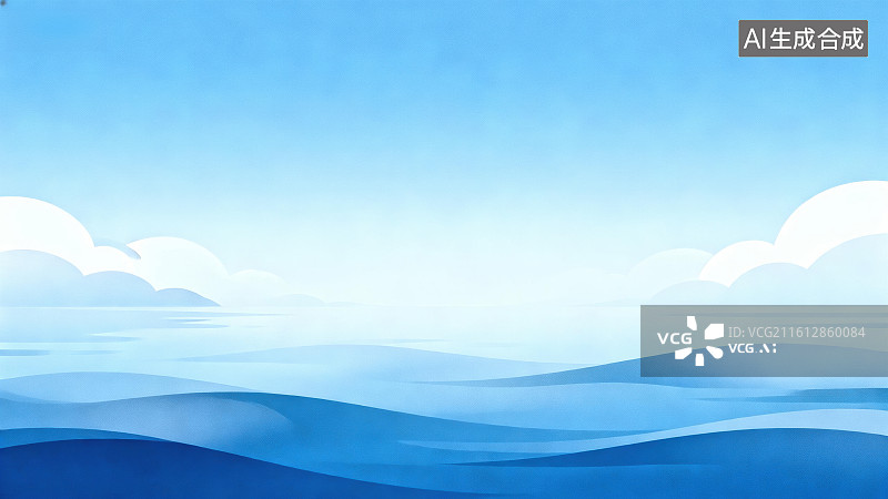 【AI数字艺术】蓝色海洋与天空的宁静景象图片素材