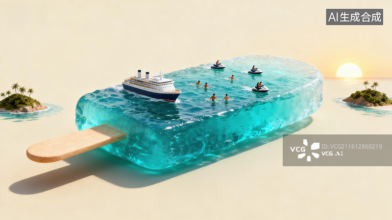 【AI数字艺术】冰棒中的海洋度假场景图片素材