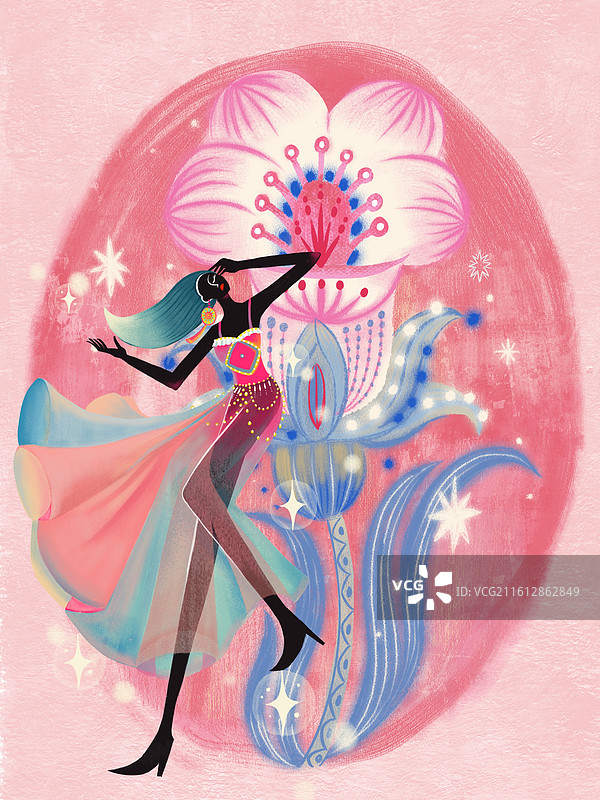 花下跳舞的女人图片素材